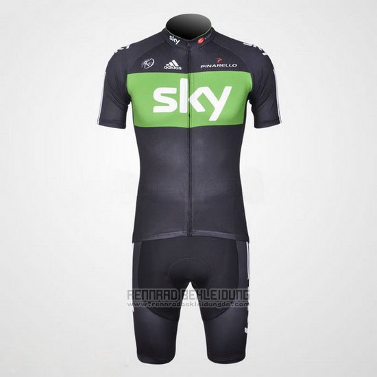 2012 Fahrradbekleidung Sky Shwarz und Grun Trikot Kurzarm und Tragerhose